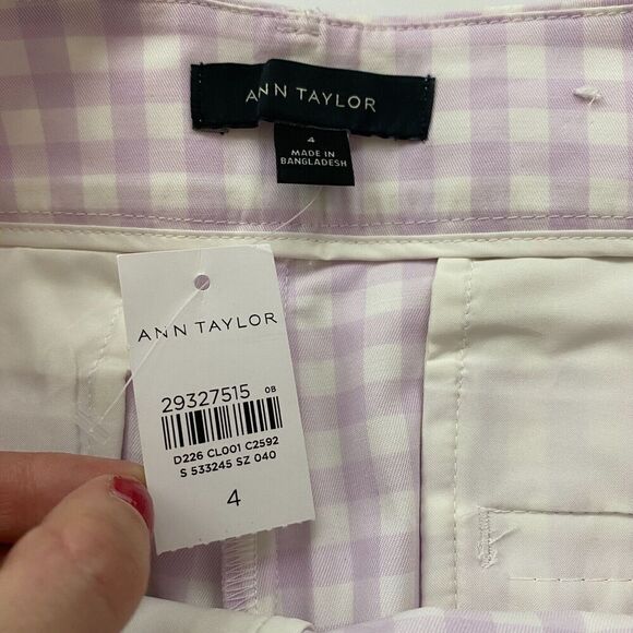NWT Ann Taylor Purple White Gingham Plaid Chino Shorts Flat Front Size 4 Stretch - Picture 8 of 10